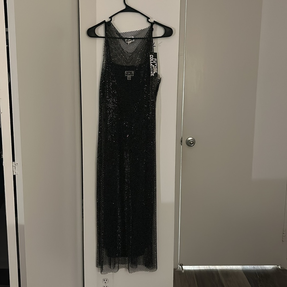 Black Mesh Dress with Gold Accents and Slip Included